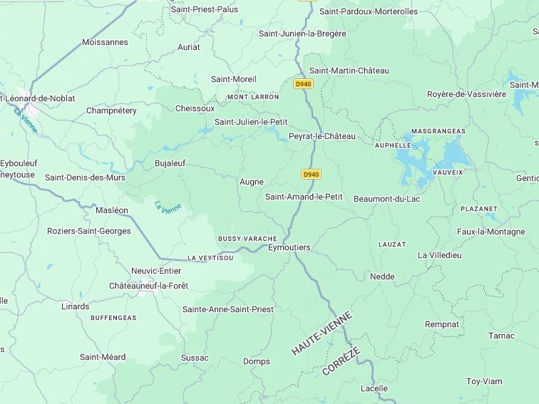 Carte du secteur du chantier à Eymoutiers, dans le bourg (87)