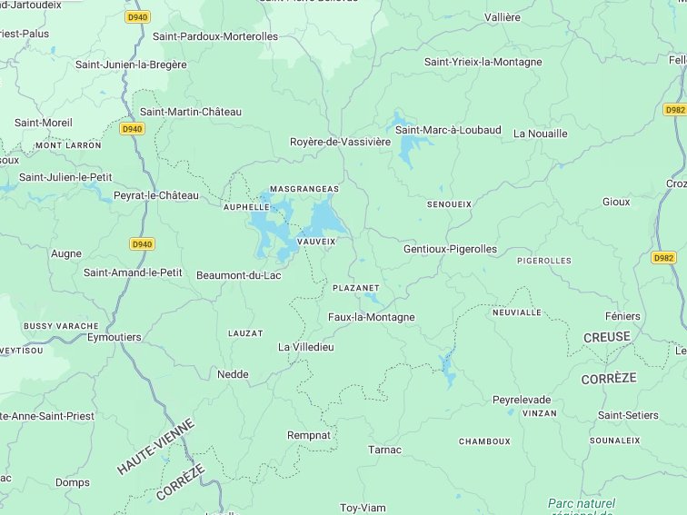Carte du secteur du chantier à Faux-la-Montagne (23), dans le bourg