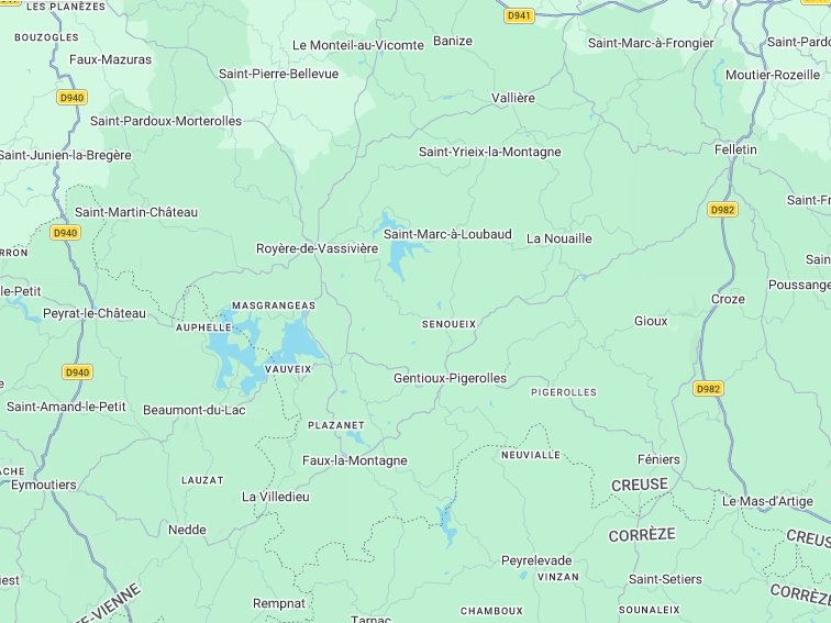 Carte du secteur du chantier à Gentioux-Pigerolles (23), dans le bourg