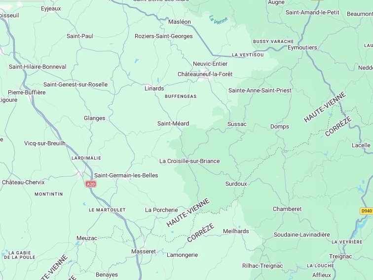 Carte du secteur du chantier à La Croisille-sur-Briance (87) proche de Saint-Vitte-sur-Briance (87)