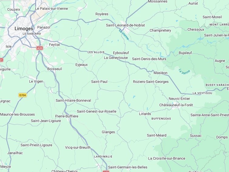 Carte du secteur du chantier à Saint-Bonnet-Briance (87) côté Linards (87)